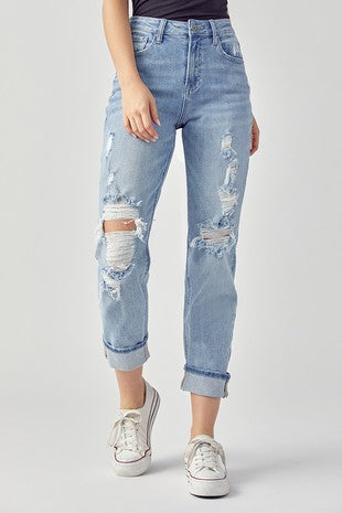 High Rise Distressed Boyfriend Jean