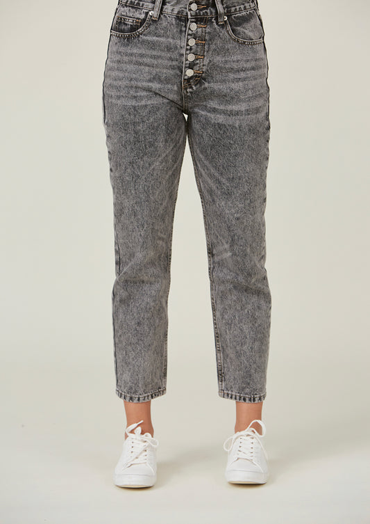 BUTTON HIGH RISE STRAIGHT WIDE JEANS